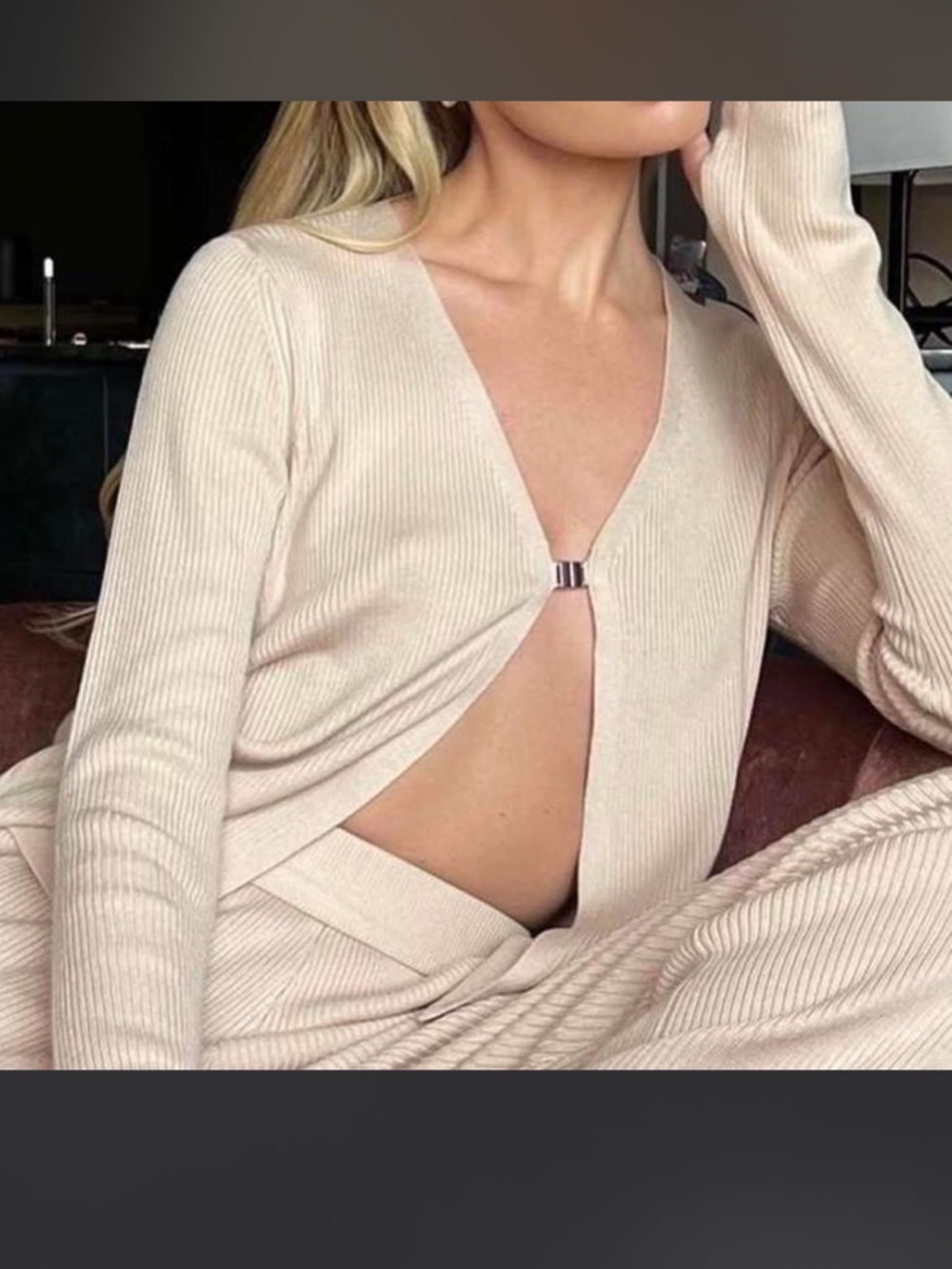 ALO Yoga Cream Ribbed Two-Piece Set